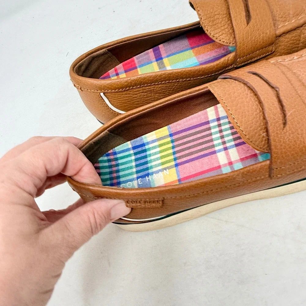 Cole Haan Penny Loafer Sneakers Tan Brown 8B Pebbled Leather Preppy‎ Old Money